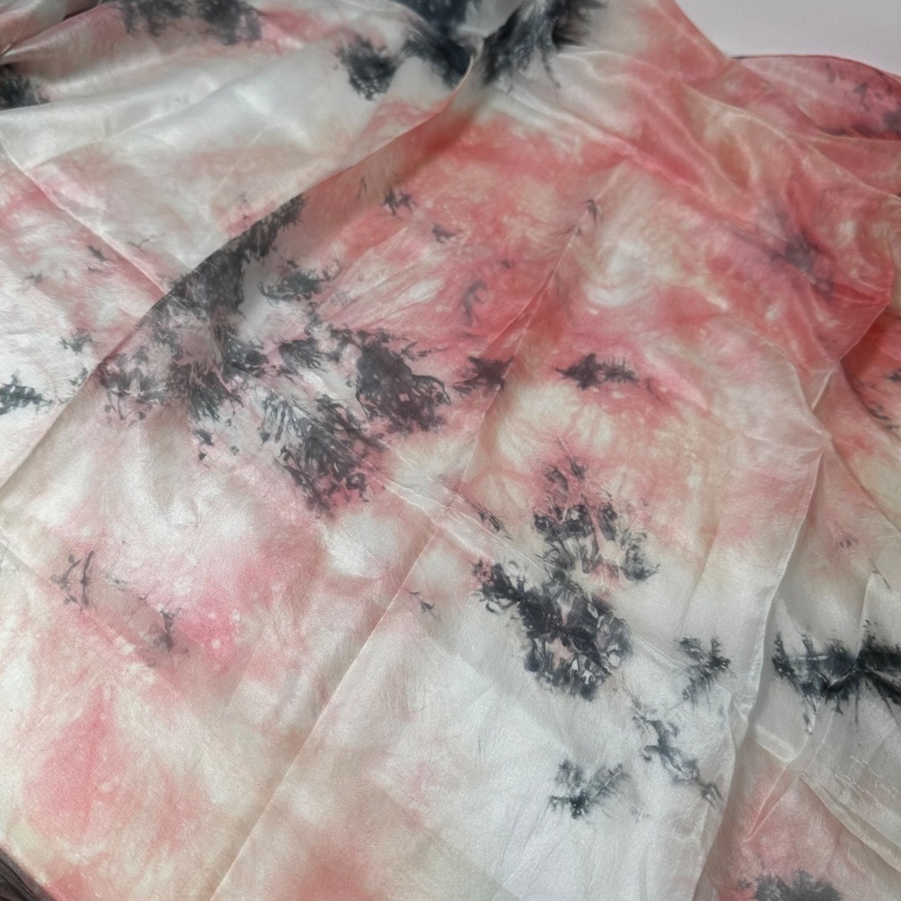 Large Hand-Dyed Silk Scarf Shawl 41x44 Coral Charcoal Artisan Wrap - Picture 3 of 4